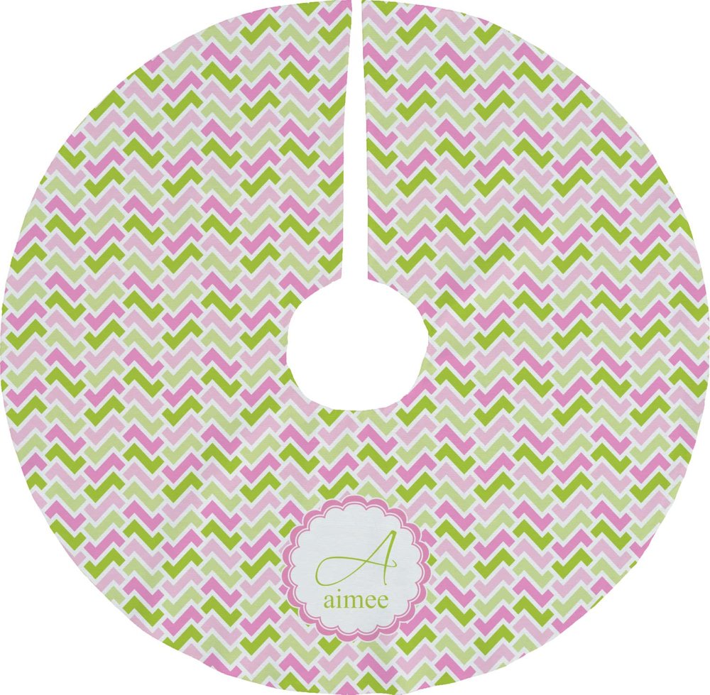 YouCustomizeIt Personalized Pink & Green Geometric Tree Skirt