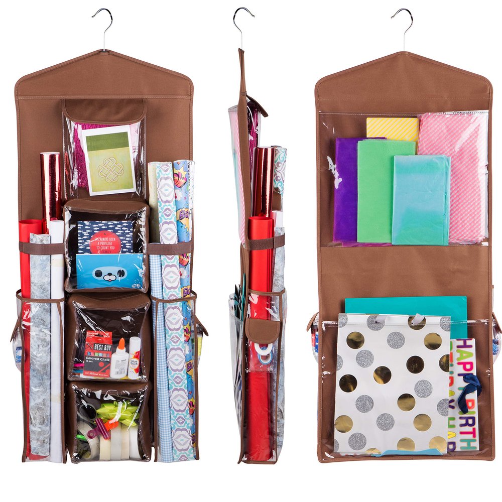 Regal Bazaar Double-Sided Hanging Gift Bag and Gift Wrap Organizer (Brown)