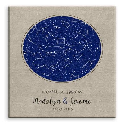 11x14 Mounted Canvas Art Print - 2 Year Anniversary, Cotton Gift, Custom Star Map, Constellation Art, Night Sky - With Gift Wrapping LTC-C1736