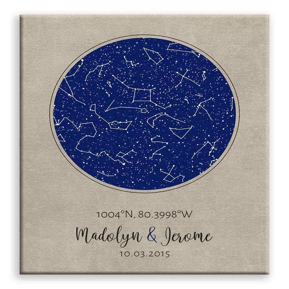 11x14 Mounted Canvas Art Print - 2 Year Anniversary, Cotton Gift, Custom Star Map, Constellation Art, Night Sky - With Gift Wrapping LTC-C1736
