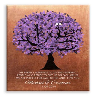 11x14 Mounted Canvas Art Print - 7 Year Anniversary Personalized Perfect Marriage Purple Tree Copper Gift for Her, Gift for Him - With Gift Wrapping LTC-C1479