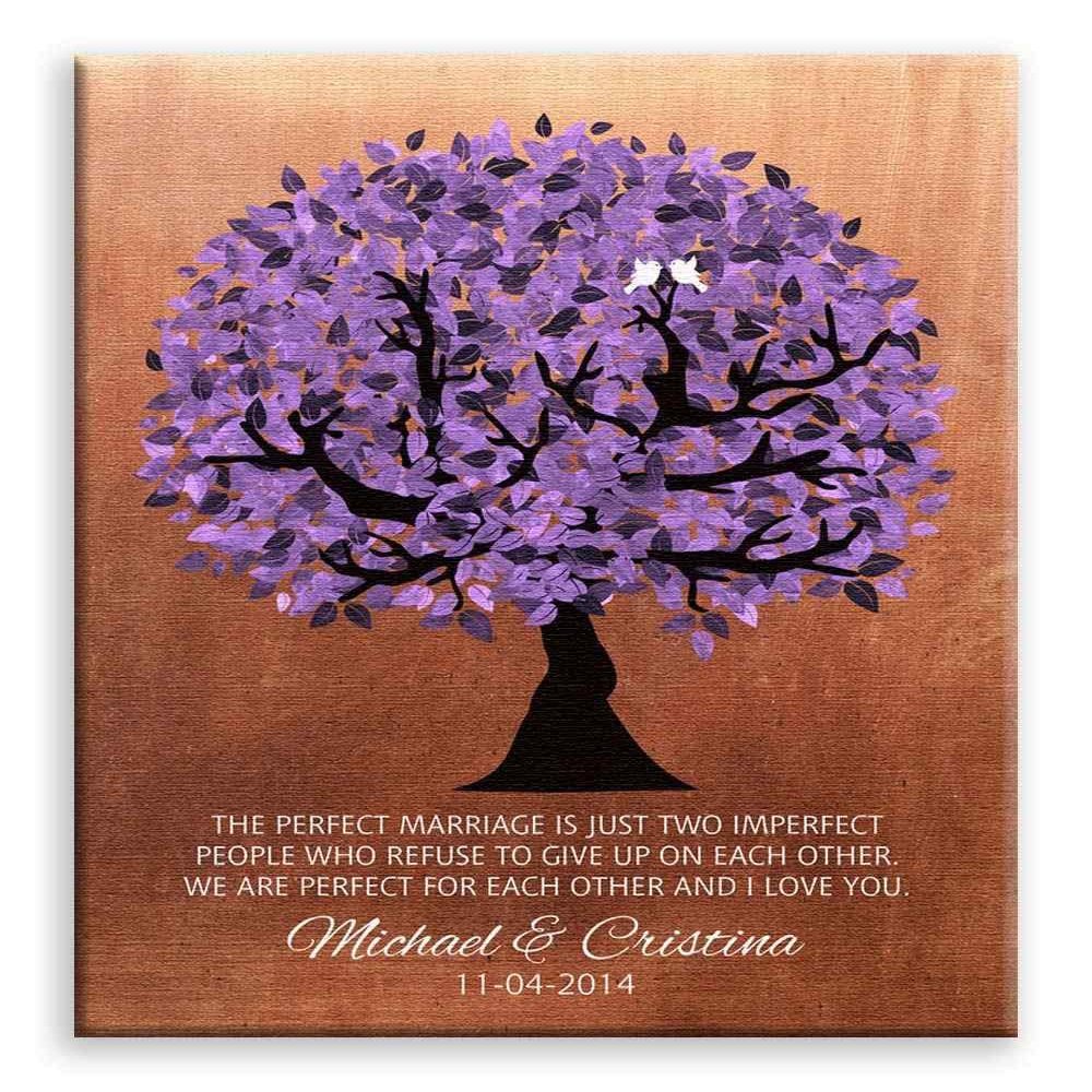 11x14 Mounted Canvas Art Print - 7 Year Anniversary Personalized Perfect Marriage Purple Tree Copper Gift for Her, Gift for Him - With Gift Wrapping LTC-C1479