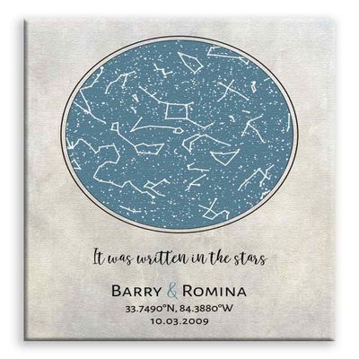 11x14 Mounted Canvas Art Print - 1 Year Anniversary, Custom Star Map, Paper Gift, Constellation Art, Written in The Stars, Night Sky - With Gift Wrapping LTC-C1739