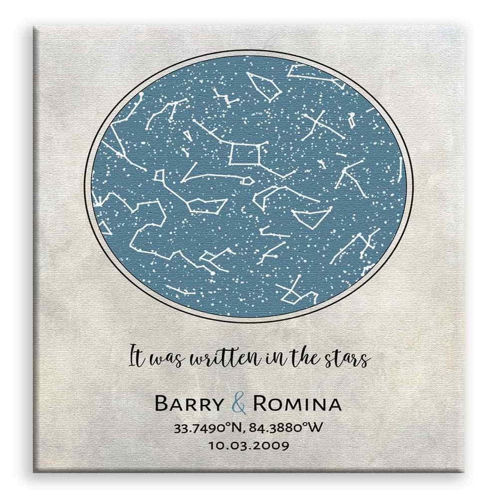 11x14 Mounted Canvas Art Print - 1 Year Anniversary, Custom Star Map, Paper Gift, Constellation Art, Written in The Stars, Night Sky - With Gift Wrapping LTC-C1739