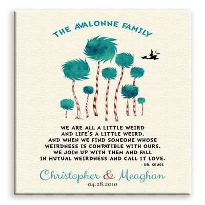 11x14 Mounted Canvas Art Print - 1 Year Anniversary, Personalized Truffula Trees, We are All A Little Weird - With Gift Wrapping LTC-C1470