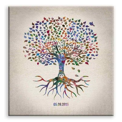 11x14 Mounted Canvas Art Print - Minimalist Watercolor Tree Print, Family Tree, Anniversary Gift - With Gift Wrapping LTC-C1248