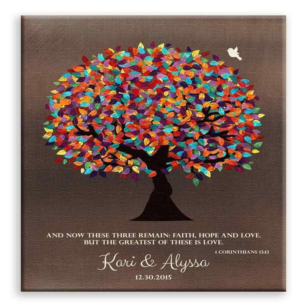 11x14 Mounted Canvas Art Print - Personalized Anniversary Faux Bronze Spring Tree Colorful Leaves - With Gift Wrapping LTC-C1393