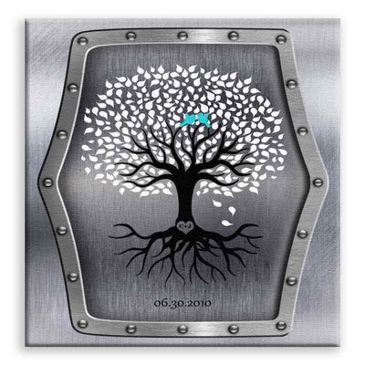 11x14 Mounted Canvas Art Print - 11th Anniversary Personalized Wedding Tree Faux Steel Background - With Gift Wrapping LTC-C1374