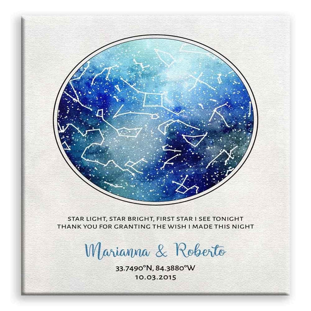 11x14 Mounted Canvas Art Print - 10 Year Anniversary, Custom Star Map, Tin Anniversary, Constellation Art, Wedding Day, Night Sky - With Gift Wrapping LTC-C1750