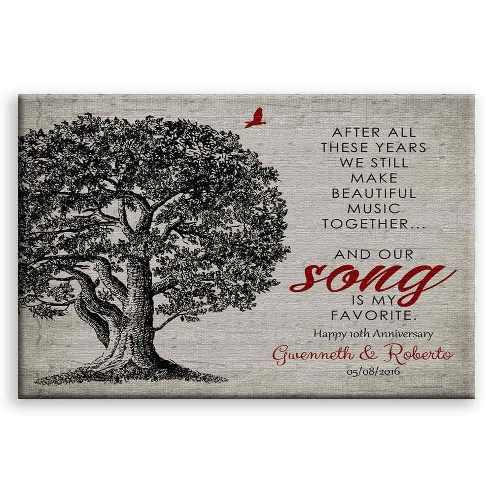 11x14 Mounted Canvas Art Print - Our Song is My Favorite Personalized Gift, Sheet Music Oak Tree - With Gift Wrapping LTC-C1330