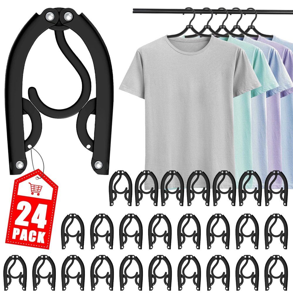24 PCS Travel Hangers - Cruise Ship Essentials Portable Folding Clothes Hangers Travel Essentials Foldable Clothes Drying Rack for Travel (Black)
