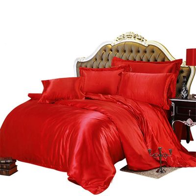 Decent Bedding Hotel Quality 100% Silky Satin 5 Pc. Comforter Sheet Set (1 Comforter + 1 Fitted Sheet + 1 Flat Sheet + 2 Pillow Cover) Red, Queen 90"x90"