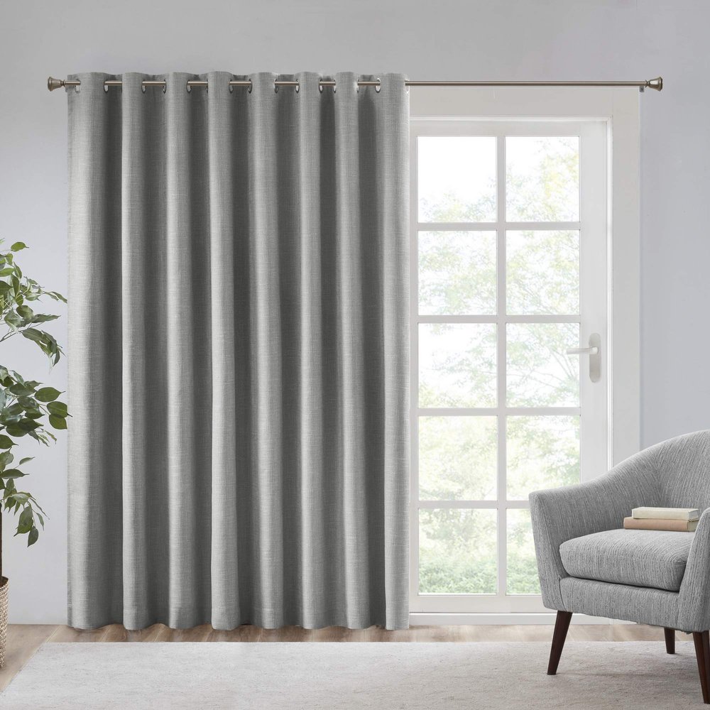 Sun Smart Maya Blackout Curtain Patio Single Window, Textured Heatherd Print, Grommet Top Living Room Dcor, Thermal Insulated Light Blocking Drape for Bedroom and Apartments, 100x84, Grey