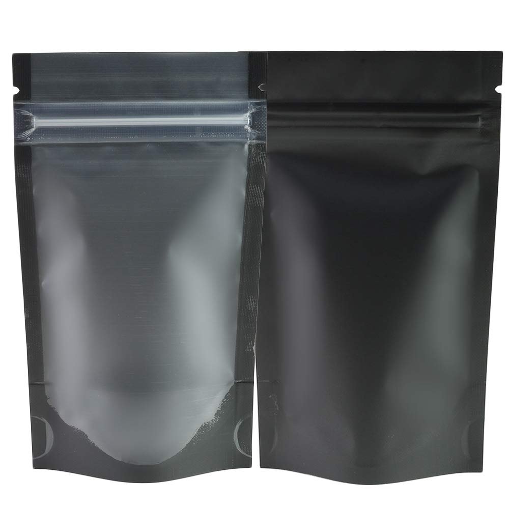 QQ Studio Pack of 100 Translucent Front Matte Black Poly Plastic Resealable Bags (3.3oz (5" x 7"), Stand-Up Pouch)