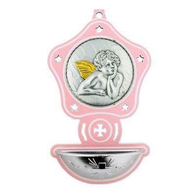 5" Girls Holy Water Font | Holy Angel Silver Plating | Beautiful Gold Accents for at Home Blessings | Christian Home Goods