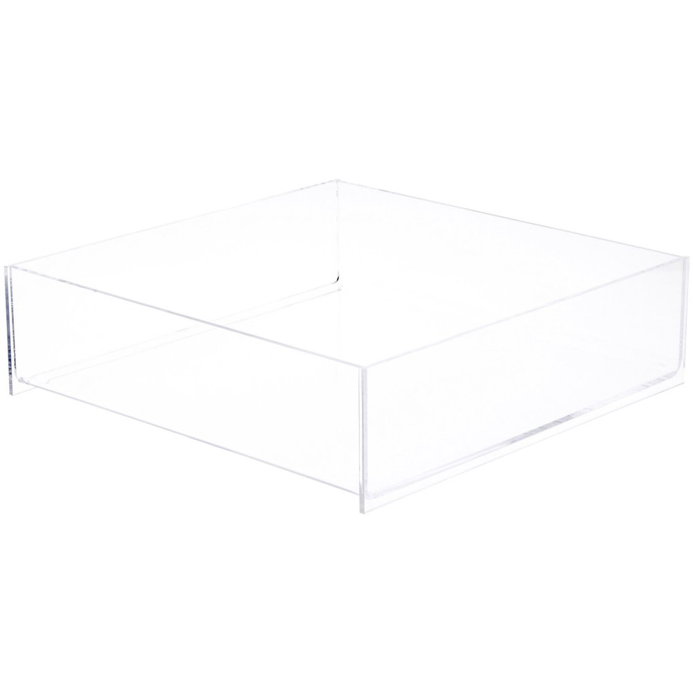 Plymor Clear Acrylic Square Open Top Merchandise Display Tray, 14" W x 14" D x 4" H