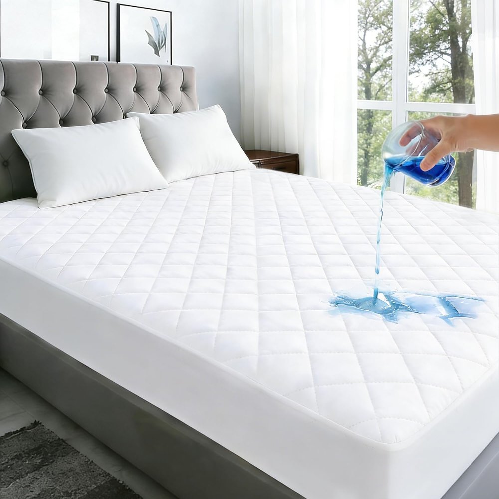 California King Mattress Protector Waterproof Washable Mattress Padded Cover Fitted Bed Protection Noiseless Plastic Bed Pad Deep Pocket Up to 18 Soft and BreathableWhite