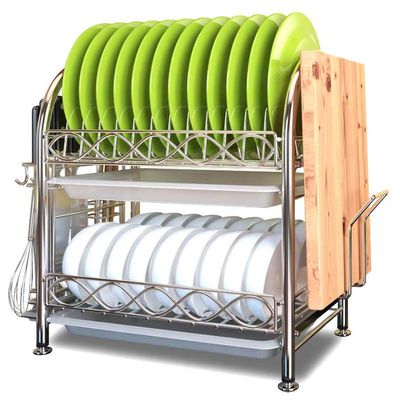 Dish Drying Rack Dish Drainer Stainless Steel Dish Drainers Racks with Drainboard Kitchen Stainless Steel Dish Drying Racks Plate Rack Knife Holder Attachment and Cutting Board Attachment 2 Tier