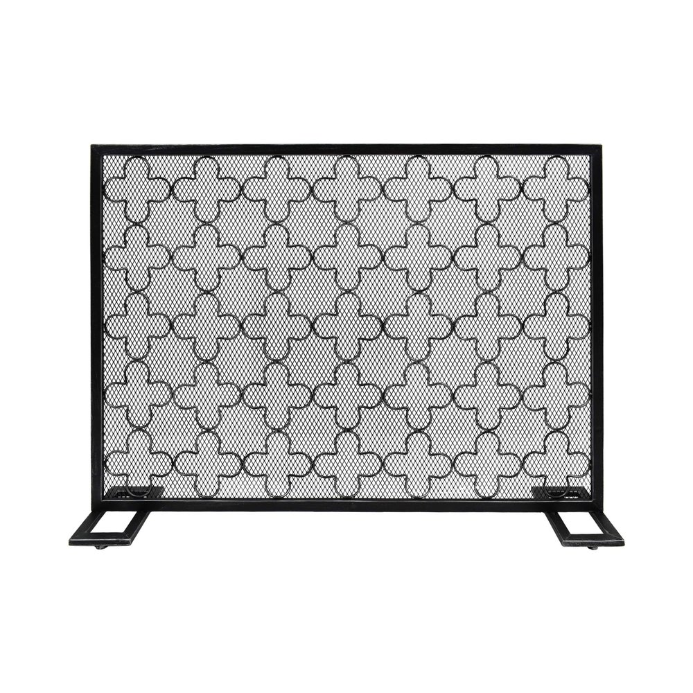 Christopher Knight Home Uriah Modern Single Panel Iron Firescreen, Black Brushed Silver Finish