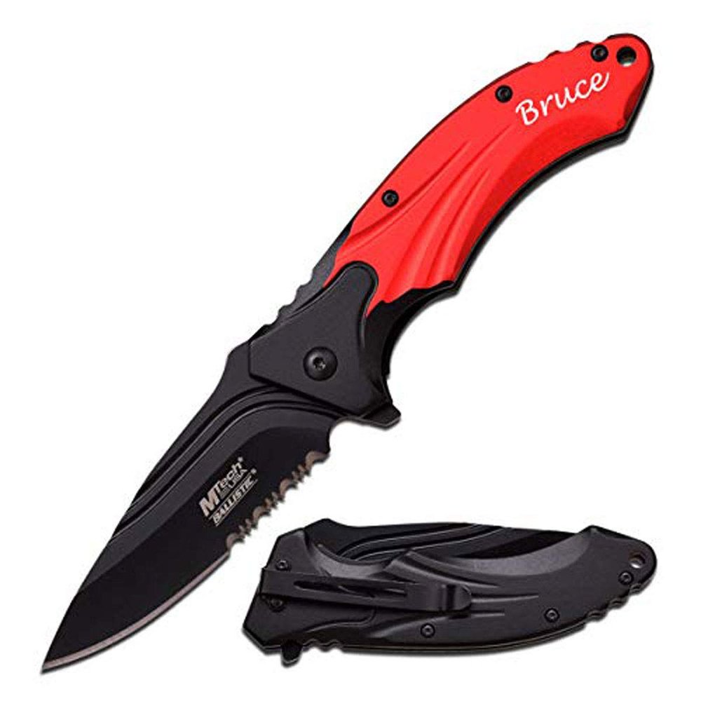 GIFTS INFINITY Personalized Laser Engraved Folding Pocket Knife 2.95 Serrated Blade, Glass Breaker & Seat Belt Cutter, EDC Small Tool for Tactical Camping Hiking, Gifts for Men, Women (MT-A902RD)