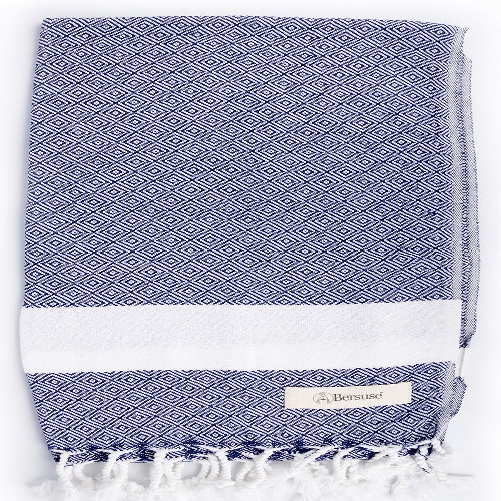Bersuse 100% Cotton Laodicea Bathroom Hand Towels - Turkish Towels, Absorbent Soft Gentle Quick-Drying Cotton - Hair, Face, Hand, Kitchen Tea Towel - 23x43 Inches, Dark Blue (Set of 12)