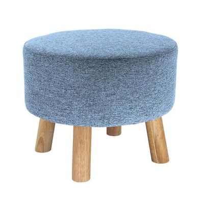 Foot Rest Stool/Seat Luxury Upholstered Large Footstool Round Ottoman Pouffe Stool Wooden 4Legs and Linen Cover (8 Colors) (Color : Light Blue)