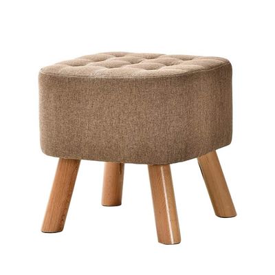 Foot Rest Stool/Seat Modern Large Square Footstool Ottoman Pouffe Chair Solid Wood Foot Stools Dressing Stool 4 Legs and Linen Cover (Khaki)