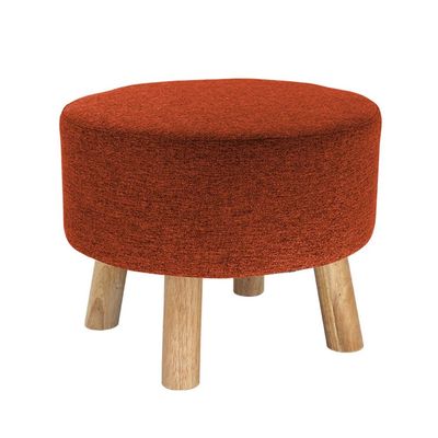 Foot Rest Stool/Seat Luxury Upholstered Large Footstool Round Ottoman Pouffe Stool Wooden 4Legs and Linen Cover (8 Colors) (Color : Red)