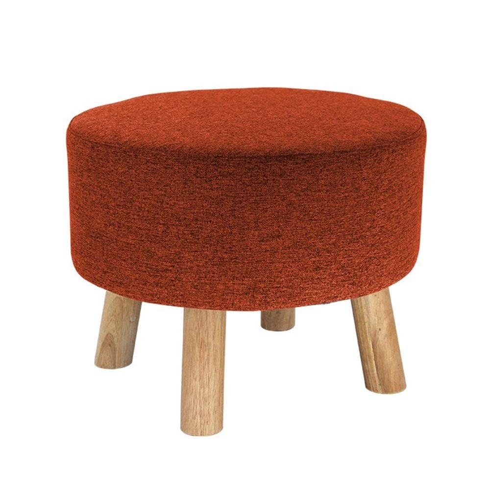 Foot Rest Stool/Seat Luxury Upholstered Large Footstool Round Ottoman Pouffe Stool Wooden 4Legs and Linen Cover (8 Colors) (Color : Red)