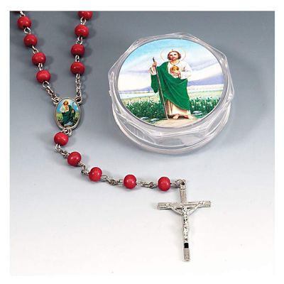 St Jude Rose Wood Scented Rosaries in a Rosary Box - Set of 6 Rosaries