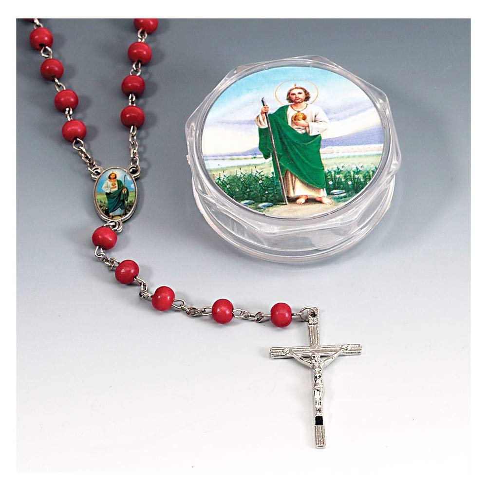 St Jude Rose Wood Scented Rosaries in a Rosary Box - Set of 6 Rosaries
