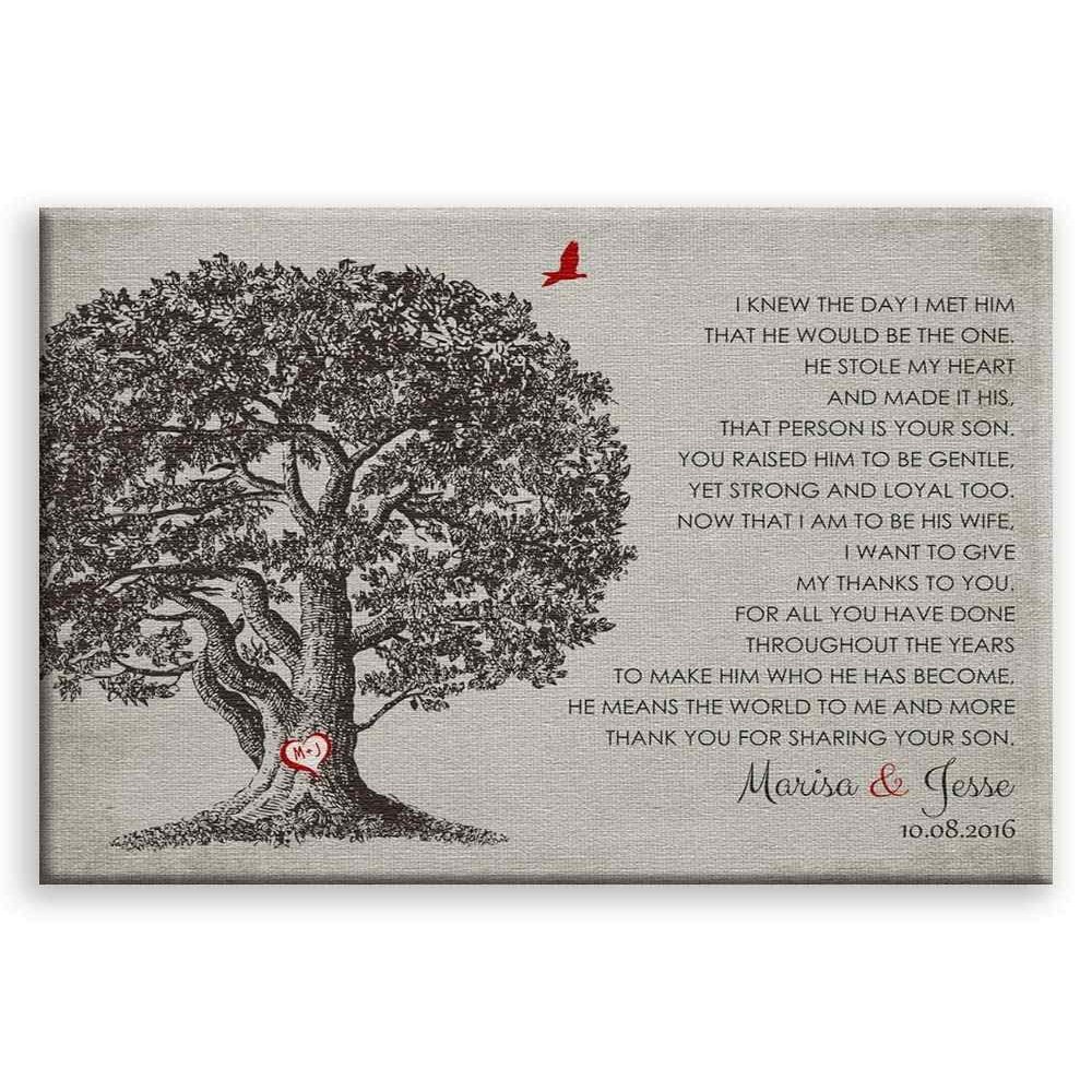 11x14 Mounted Canvas Art Print - Mother of Groom Gift Large Oak Tree I Knew The Day I Met Him - With Gift Wrapping LTC-C1405