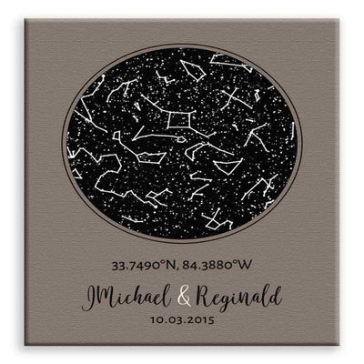 11x14 Mounted Canvas Art Print - 9 Year Anniversary, Custom Star Map, Constellation Art, Bronze Gift, Night Sky - With Gift Wrapping LTC-C1738
