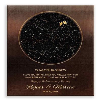 11x14 Mounted Canvas Art Print - 50th Anniversary, Custom Star Map, Constellation Art, Bronze and Gold, Golden Anniversary, Night Sky - With Gift Wrapping LTC-C1746