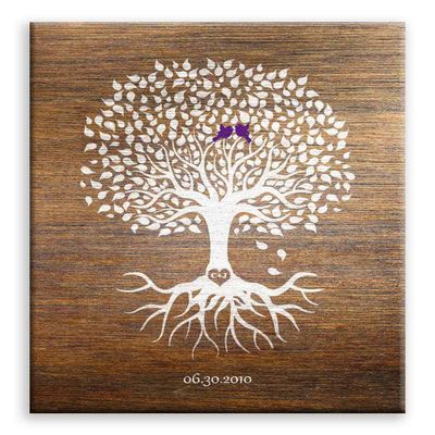 11x14 Mounted Canvas Art Print - 6th Anniversary Personalized Wedding Tree Faux Wood Minimalist - With Gift Wrapping LTC-C1370