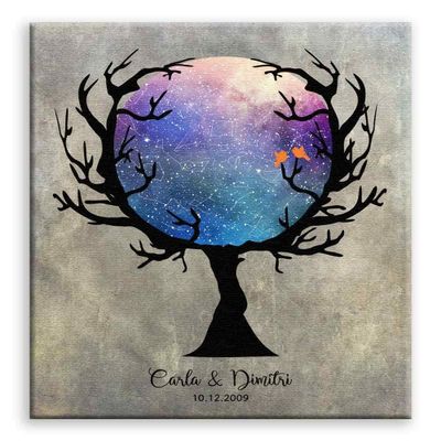 11x14 Mounted Canvas Art Print - Custom Star Map in Tree, Constellation Art, Stars Aligned, Night Sky - With Gift Wrapping LTC-C1756