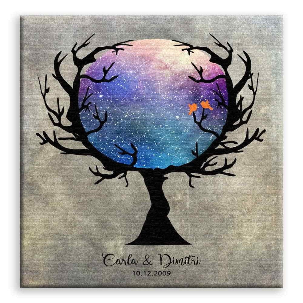 11x14 Mounted Canvas Art Print - Custom Star Map in Tree, Constellation Art, Stars Aligned, Night Sky - With Gift Wrapping LTC-C1756