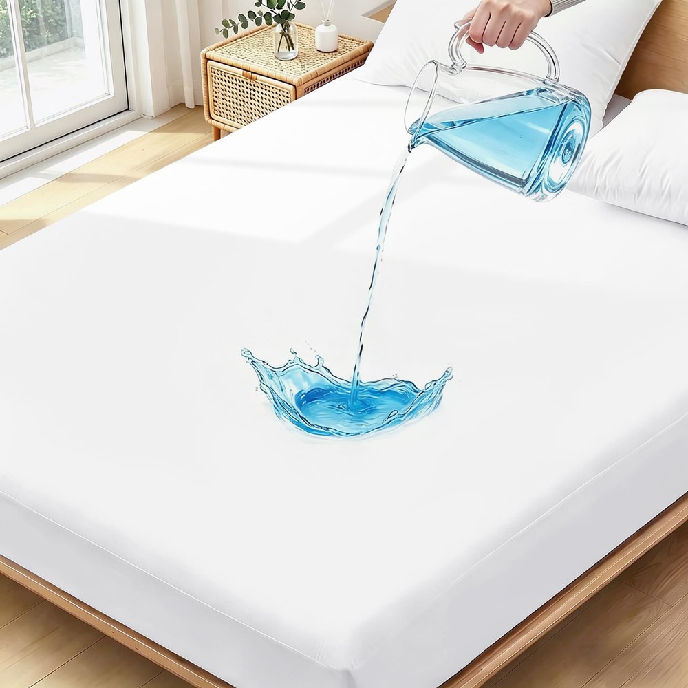 California King Mattress Protector Waterproof- Washable Mattress Cover Fitted Bed Pad Noiseless Plastic Protection Up to 18 Allergy Mattress Protector Soft&BreathableWhite