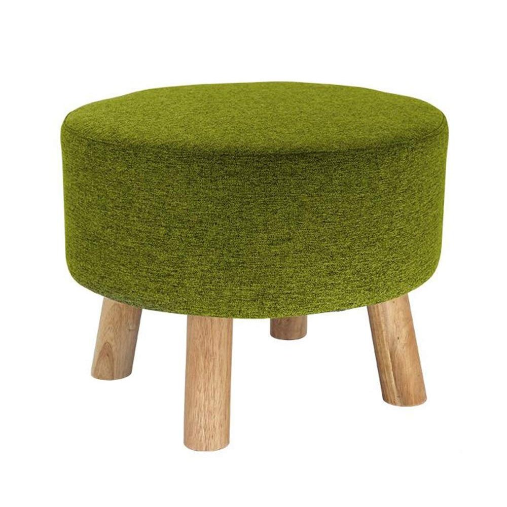 Foot Rest Stool/Seat Luxury Upholstered Large Footstool Round Ottoman Pouffe Stool Wooden 4Legs and Linen Cover (8 Colors) (Color : Green)