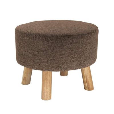Foot Rest Stool/Seat Luxury Upholstered Large Footstool Round Ottoman Pouffe Stool Wooden 4Legs and Linen Cover (8 Colors) (Color : Brown)