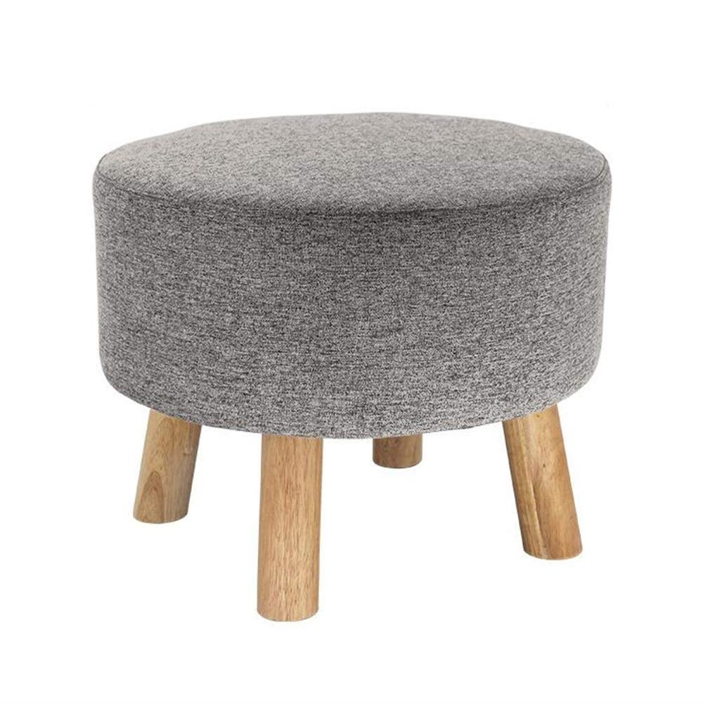 Foot Rest Stool/Seat Luxury Upholstered Large Footstool Round Ottoman Pouffe Stool Wooden 4Legs and Linen Cover (8 Colors) (Color : Gray)