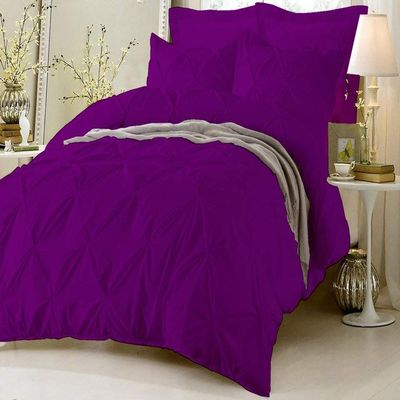 Soft Luxurious 3-Piece Pinch Pleated Pintuck Decorative Quilt Duvet Cover Set with Corner Ties 100% Cotton 400 Thread Count Comforter Cover (Twin/Twin XL, Purple)