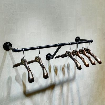 FURVOKIA Industrial Retro Wall Mounted Pipe Shelf Bathroom Hanging Towel Rack,Metal Bedroom Clothing Rod Garment Rack,Display Stand (One Pipe Shelves, Black, 24" L x 11.8" D)