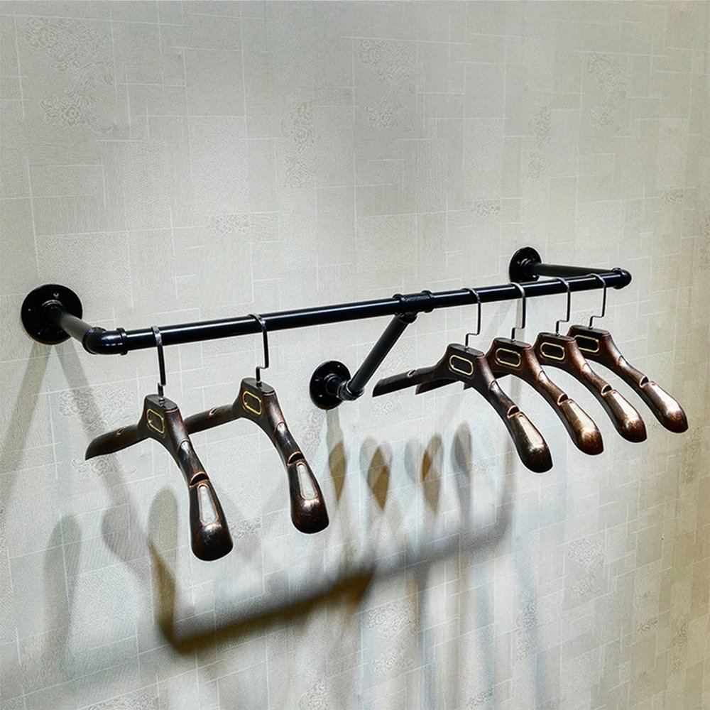 FURVOKIA Industrial Retro Wall Mounted Pipe Shelf Bathroom Hanging Towel Rack,Metal Bedroom Clothing Rod Garment Rack,Display Stand (One Pipe Shelves, Black, 24" L x 11.8" D)