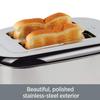 All-Clad Electrics Stainless Steel Toaster 2 -lice LED display, Removable crumb try, 6-Browing levels, Wide and self-centering slots, Waffles, Bagels, Bread, 12.91"D x 5.29"W x 8.98"H, Silver view 3