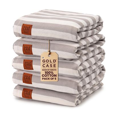 GOLD CASE Turkish Beach Towel Set of 5  100% Cotton Beach Towels Oversized 70x38''  MYRA Quick Dry Swim Towel  Lightweight Turkish Towels Set in Grey