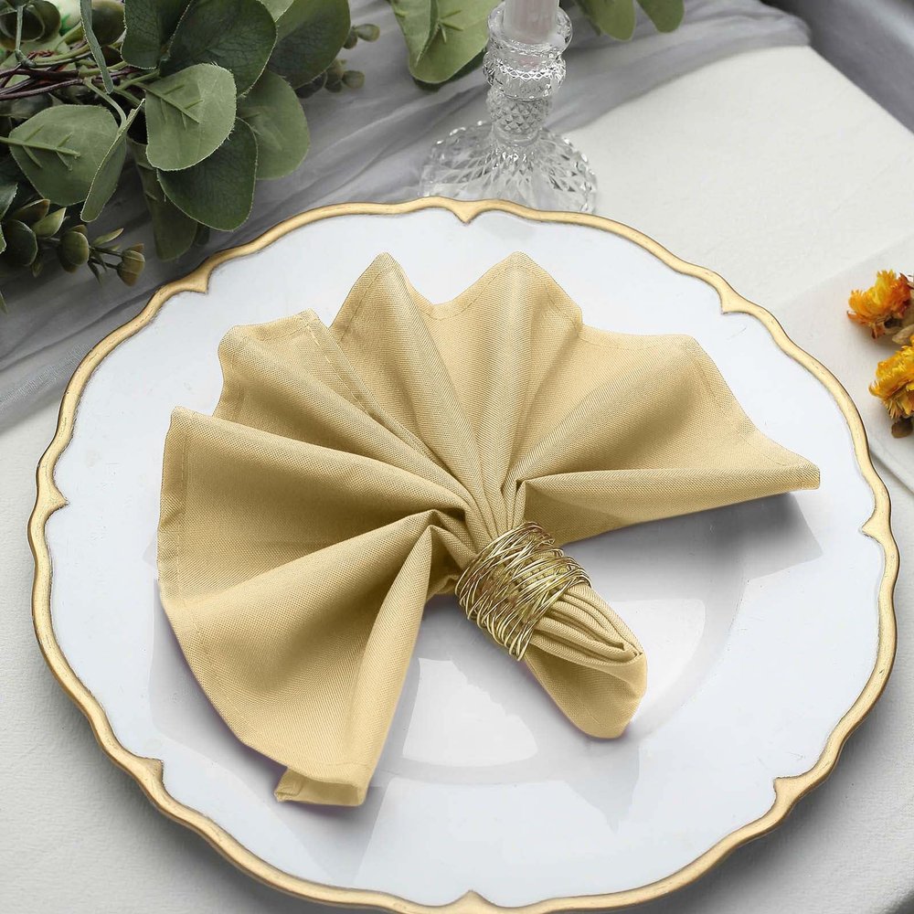 50 pcs 17-Inch Champagne Polyester Luncheon Napkins - for Wedding Party Reception Events Restaurant Kitchen Home