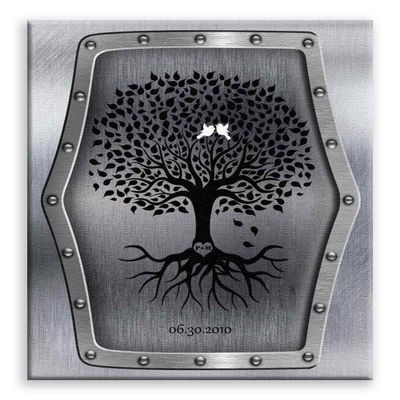 11x14 Mounted Canvas Art Print - 11 Year Anniversary Personalized Family Wedding Tree Faux Steel - With Gift Wrapping LTC-C1375