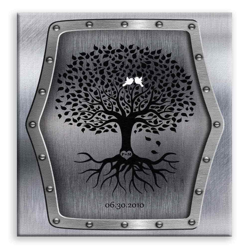 11x14 Mounted Canvas Art Print - 11 Year Anniversary Personalized Family Wedding Tree Faux Steel - With Gift Wrapping LTC-C1375