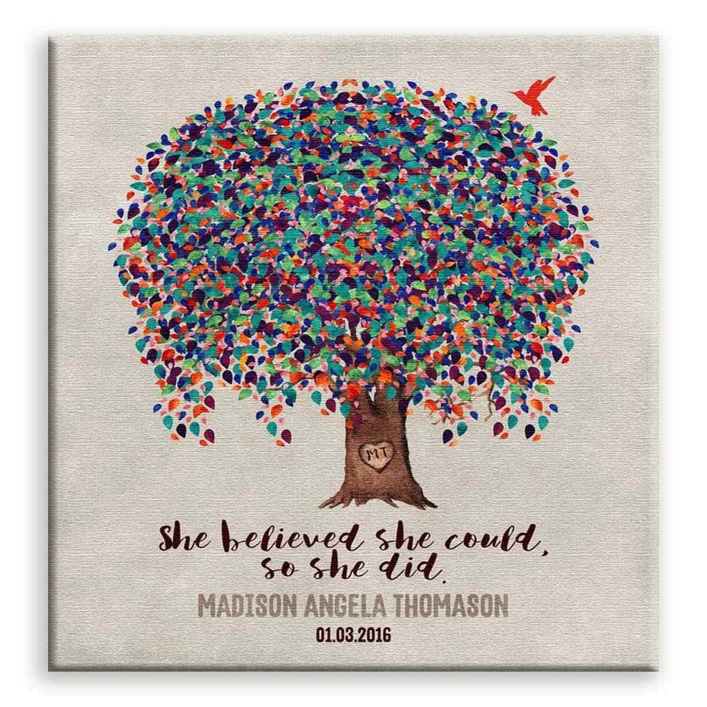 11x14 Mounted Canvas Art Print - She Believed She Could So She Did, Personalized Art for Mom or Daughter - With Gift Wrapping LTC-C1236